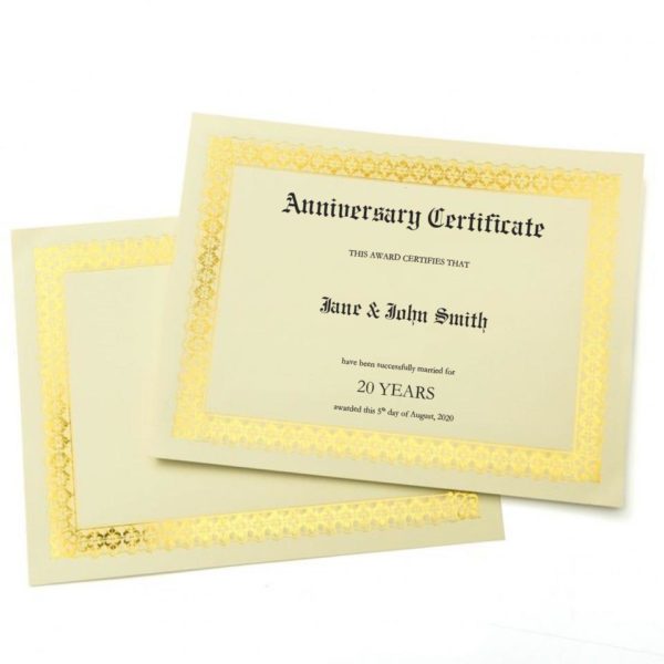 Anniversary Certificate printed