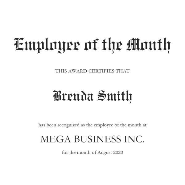 Employee of the Month Certificate content